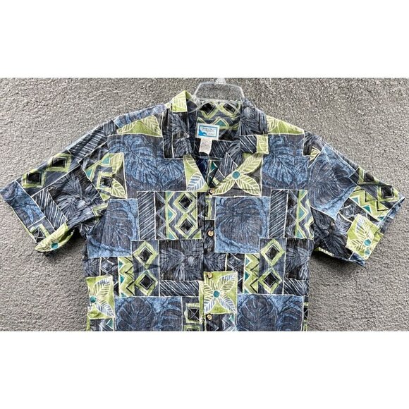 Pride Of Hawaii Mens Aloha Shirt Large Blue Floral Hawaiian Reverse Print Pocket - Picture 5 of 7